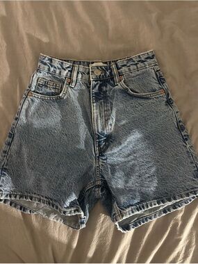 Zara Light Blue High-Waist Denim Shorts